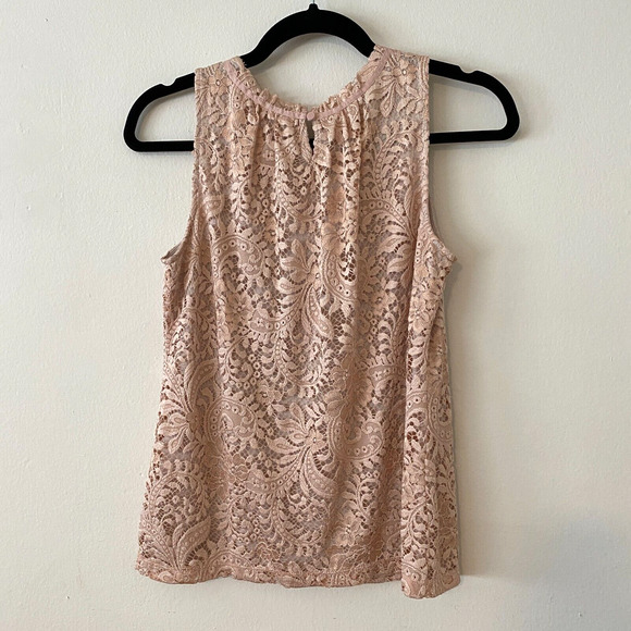 LOFT Flowy Dusty-Rose Floral Lace Lined Sleeveless Blouse Key Hole Back XSP - Picture 2 of 10